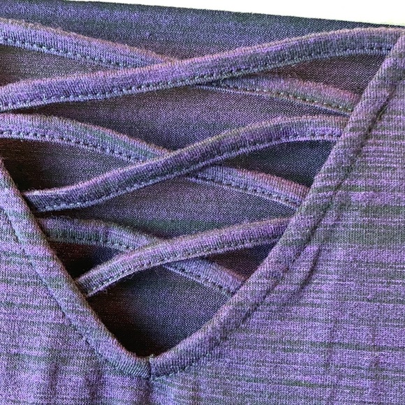🌞Rock & Republic Heather Purple V Neck Crisscross Detail Long Sleeve Shirt A-75 - Picture 2 of 7